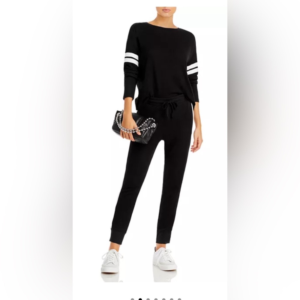 NWT aqua athletic by Bloomingdales XS black with white stripe knit set - Picture 7 of 7